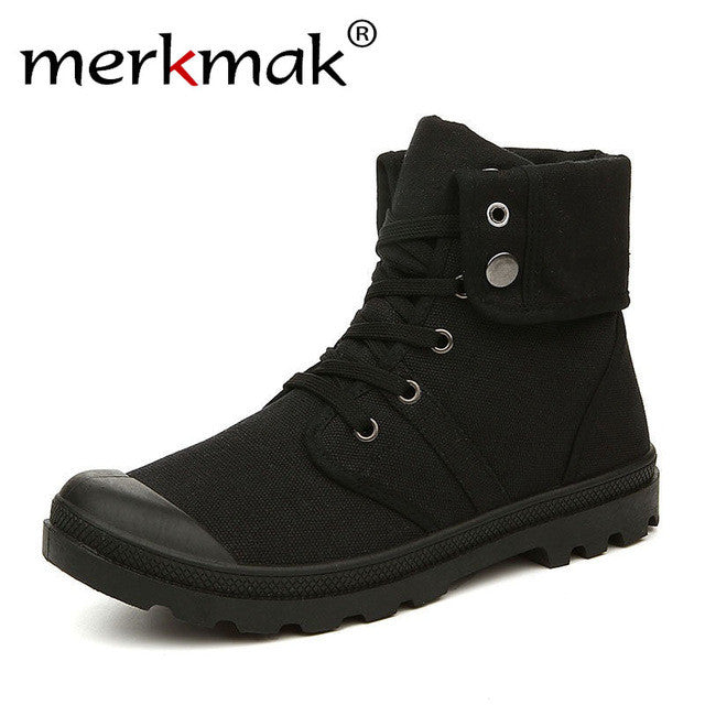 Merkmak Canvas Shoes Men Boots Leisure High Top Ankle for Male Flats Footwear Casual Spring Autumn Camouflage Blue Wholesale