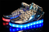 Merkmak  2017 Unisex Lights Up Led Luminous Shoes High Top Glowing Casual Shoe With Simulation Sole Shoes For Men Big Size 35-46