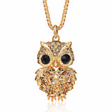 Retro Antique Alloy with Rhinestone Crystal Owl Long Necklace GD