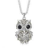 Retro Antique Alloy with Rhinestone Crystal Owl Long Necklace GD